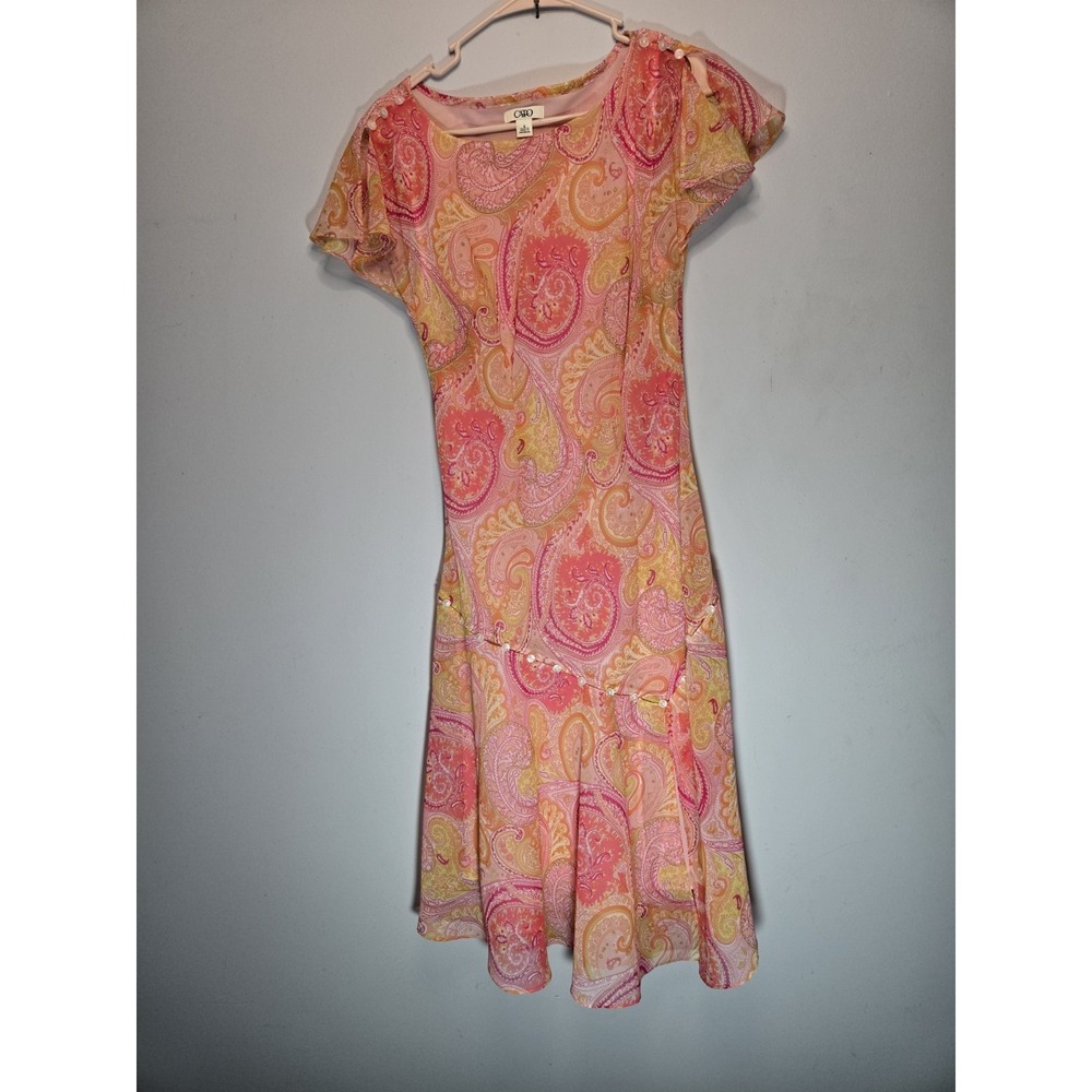 Cato WomenSize 6 Mango Peach Fit & Flare Chiffon Summer Dress Wedding Resortcore